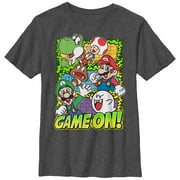 Boy's Nintendo Super Mario Group Game On Graphic Tee Charcoal Heather X Large